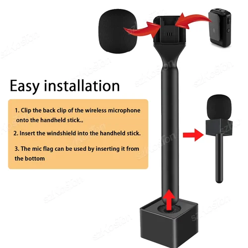 Imagen 2 del producto Micrófono Lavalier inalámbrico, palo de mano para DJI Mic2 Mic3 Rode, adaptador de soporte de mango de micrófono GO inalámbrico para YouTube TikTok Live