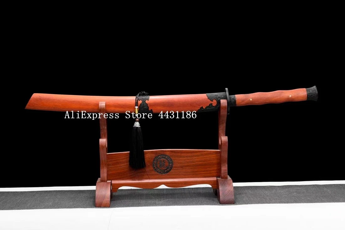 Red Wood Sheath WuShu Broad Sword Battle Spring Steel Blade Chinese Qing Dynasty Phoenix Saber KungFu Big Jian