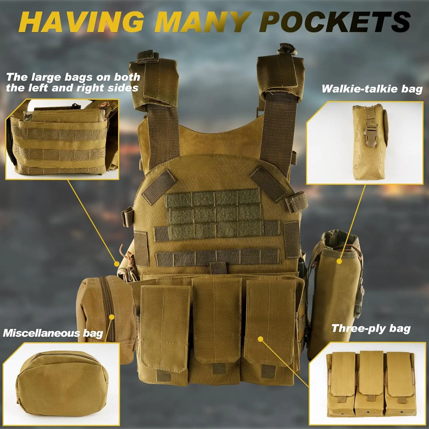 مجموعة سترة تكتيكية للرجال مع قناع قفاز قبعة، سترة Airsoft Paintball سريعة الإصدار معدات حماية للصيد والرماية في الهواء الطلق #2