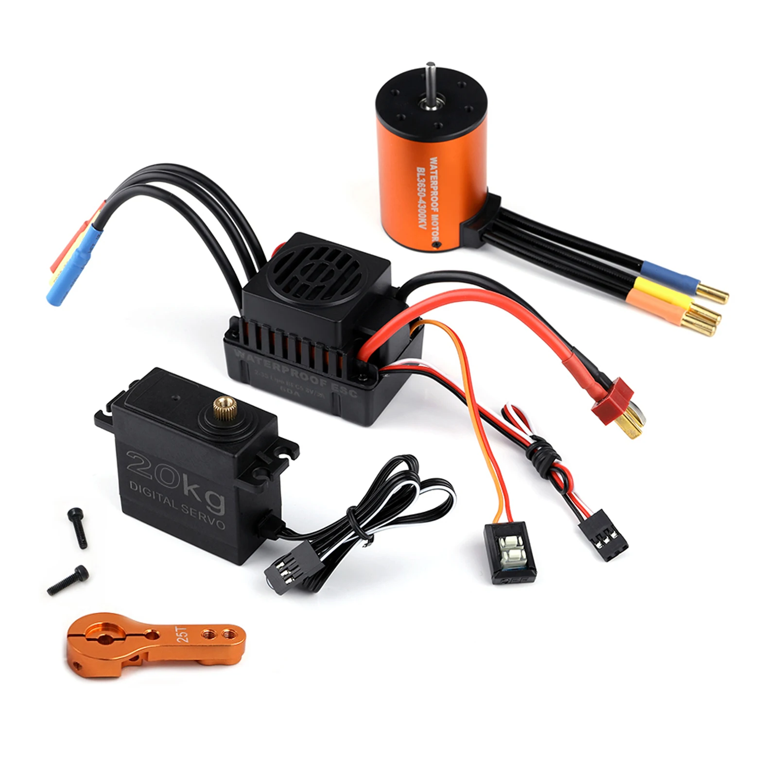 

RC Motor Combo Set 3650 4300KV Motor 60A Brushless ESC 20kg Servo with 25T Servo Arm for 1/10 RC Car Truck Off Road