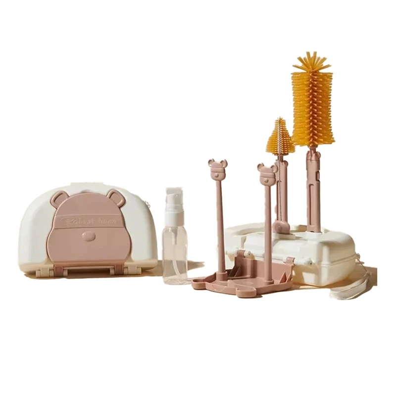 Kit de nettoyage de biberons avec étendoir, brosses en Silicone, nettoyeur de paille et de mamelon, boîte de rangement