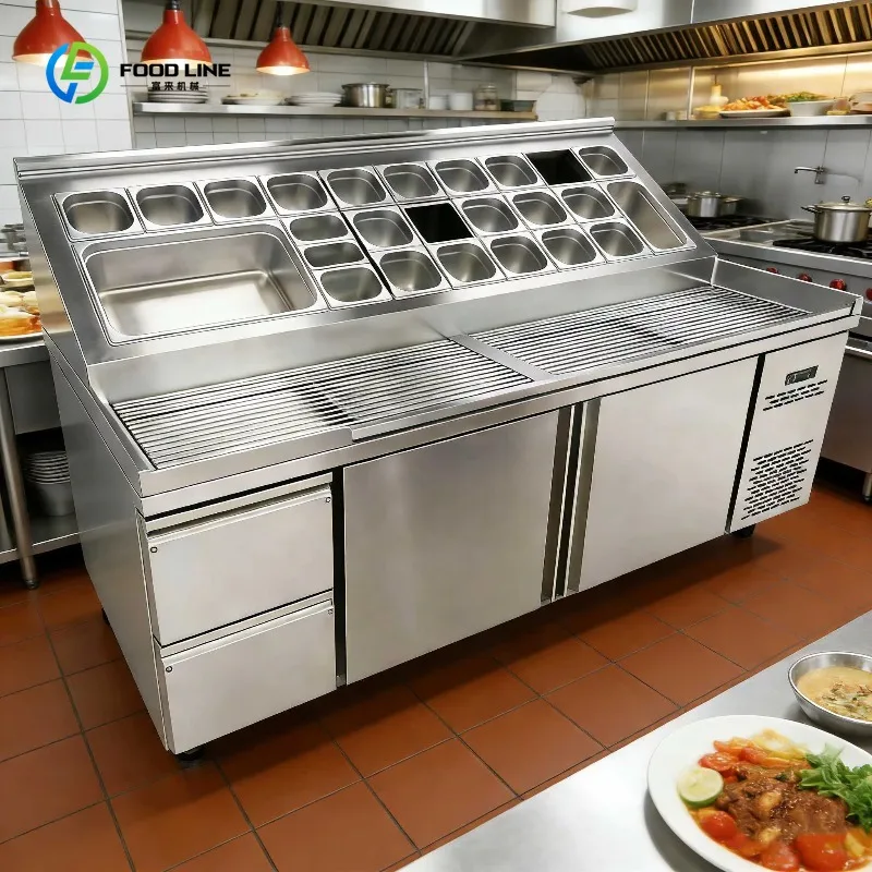 Commercial Pizza Prep Station Fridge with Drawers Large Capacity Stainless Steel Low Noise for Cafe Lab Custom