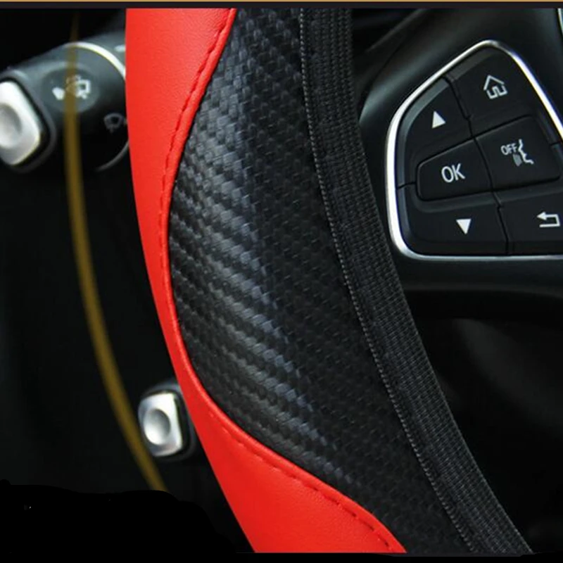 Car accessories Carbon Fiber PU Leather Steering Wheel Cover for Hyundai I10 Peugeot 2008 Dacia Sandero Stepway