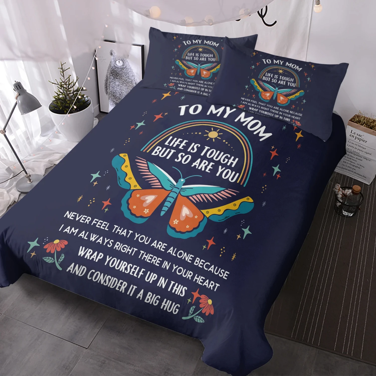 Tough and Inspirational Life Quote Duvet Cover Set - You Are Strong Bedding Sets Letter to Mum Comforter Cover - Unique Gift for