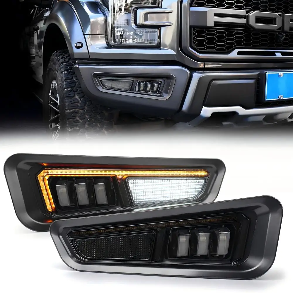 Fendinebbia ovovovs con indicatori di direzione sequenziali ambra DRL paraurti fendinebbia luci di guida per Gen 2 Ford F150 Raptor 2017 2018 2019