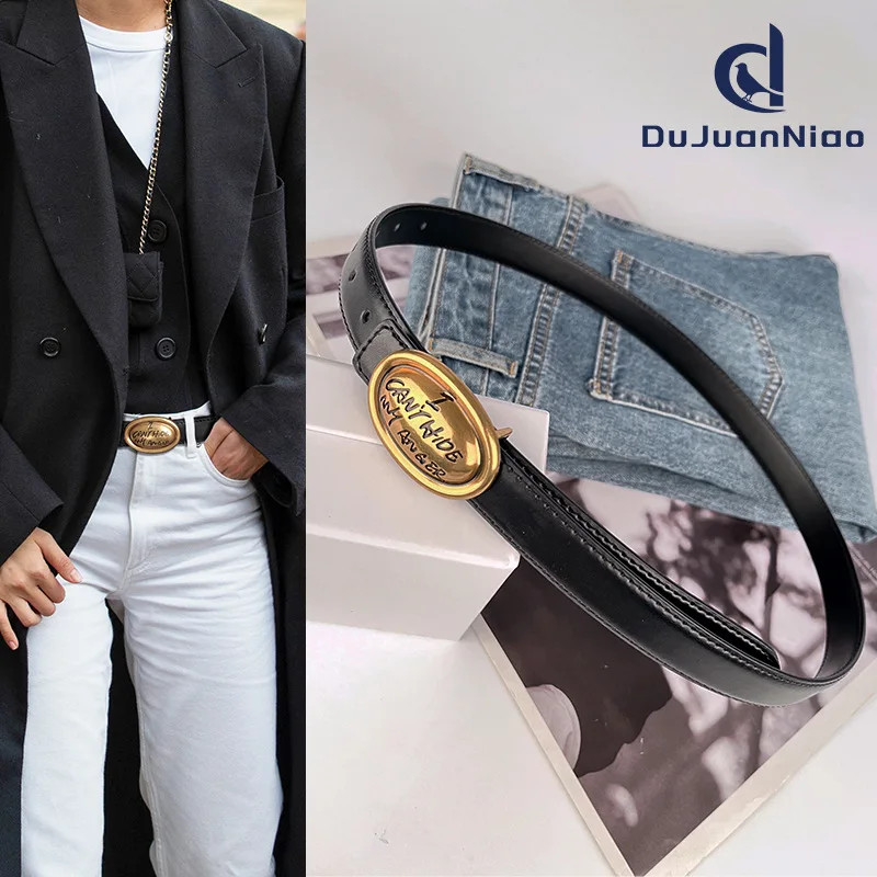 Multi-color Oval Letter Logo Buckle Adjustable Ladies Belts Cow Leather Faashion Casual Jeans Belt Cowhide Cinturones Para Mujer