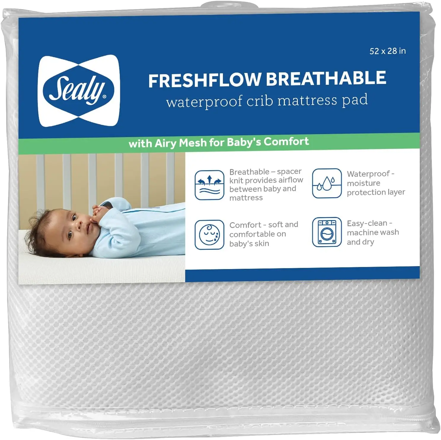 

Freshflow Breathable Fitted Waterproof Infant Crib Mattr Protector Pad And Toddler Bed Cover, Comfortable Topper With 3D Mesh,