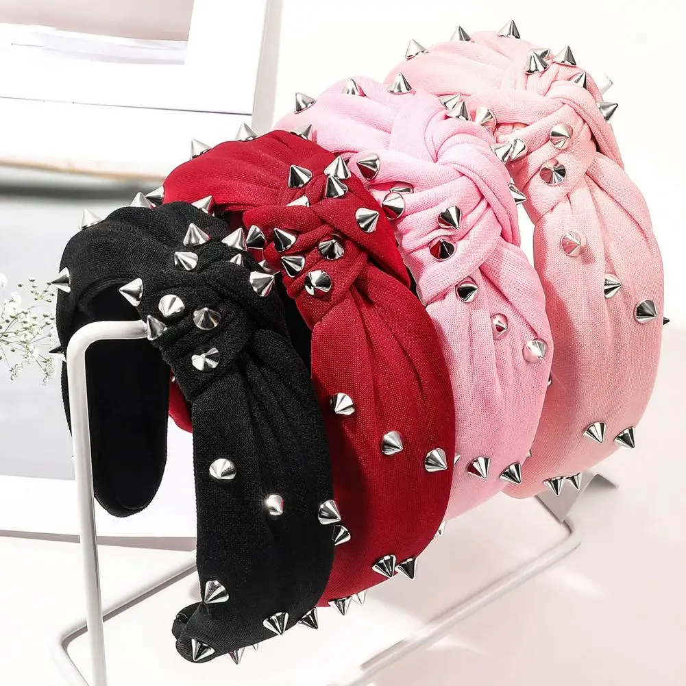 

Women Knotted Hair Hoop Rivet Decor Top Cloth Knotted Headband Bendable Wide Hairband Flexible Hair Accessories Headwear 헤어밴드