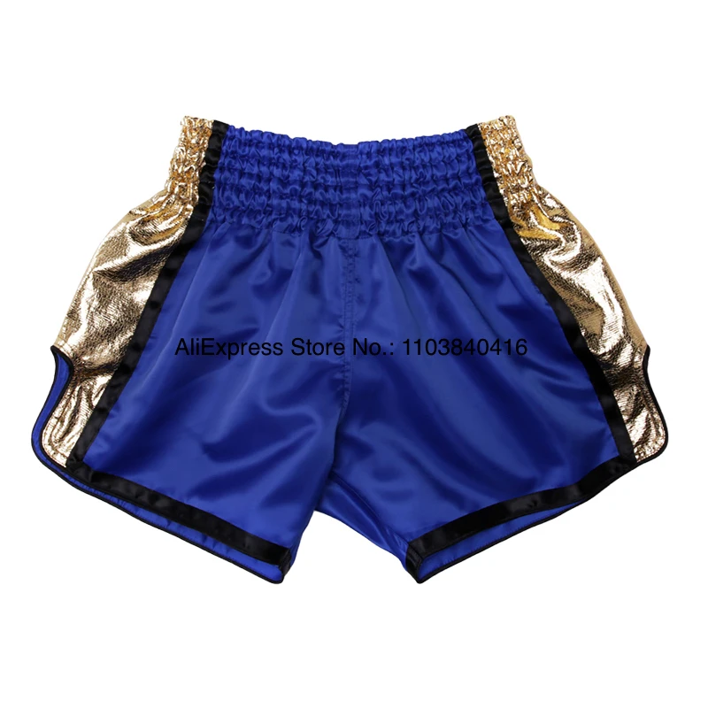 Boxing Shorts Child Women Men\'s Muay Thai Shorts Satin Plain Kickboxing Fight Pants Gym Martial Arts Training Clothes Gold Black