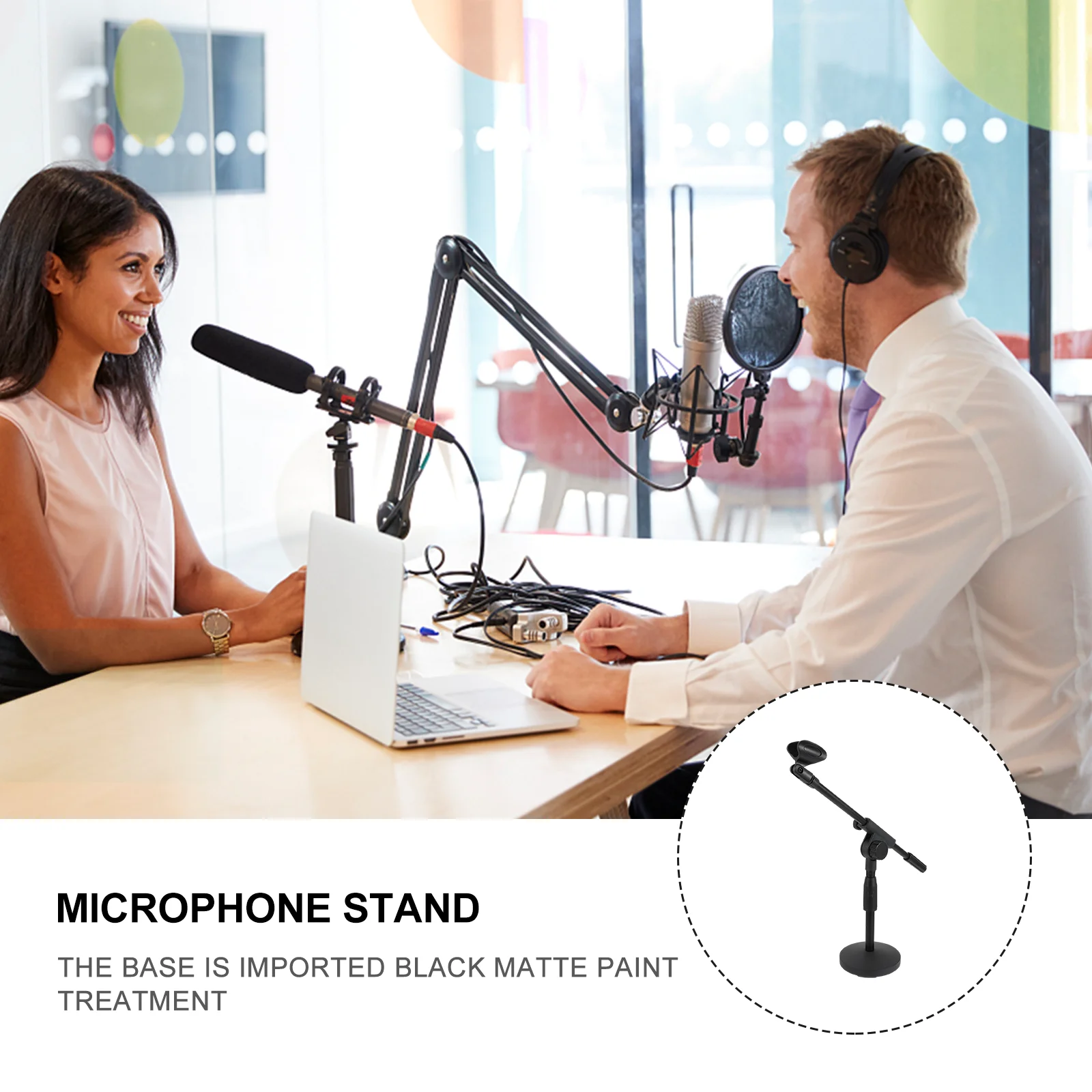 

Boom Mic Microphone Stand Desk with Round Base Adjustable for Black Short Tabletop