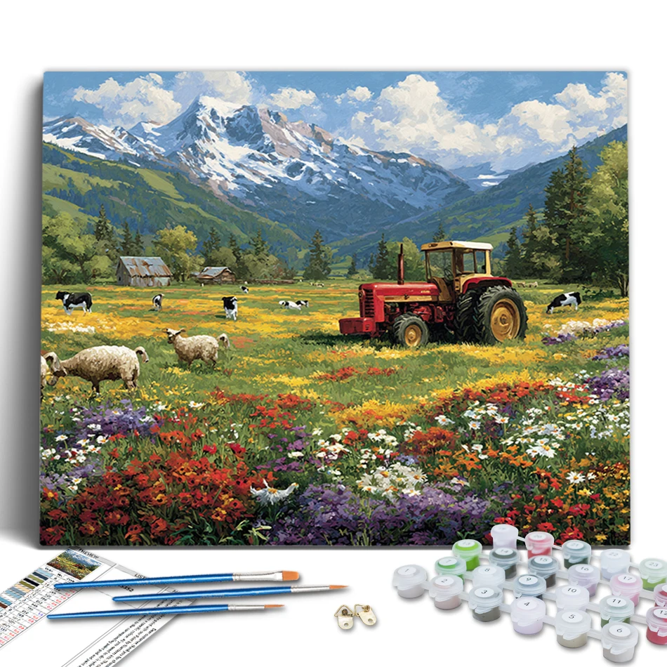 

RUOPOTY Paint By Numbers Landscape Farm landscape tractor Framed Wall Art Modern Picture Drawing Paintings On Number Acrylic Kit
