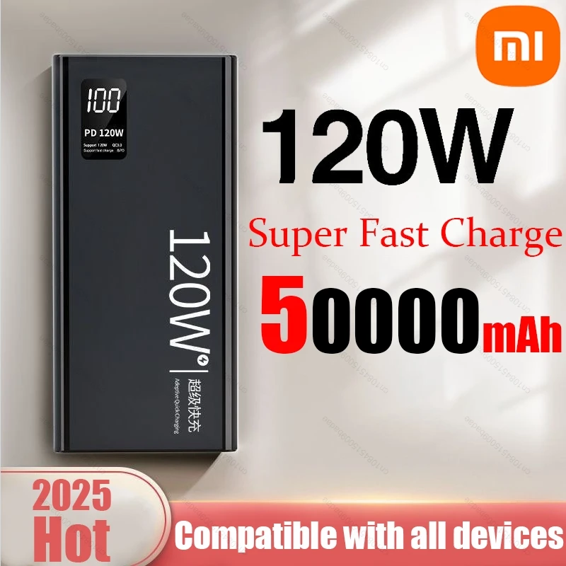 Xiaomi 120W High Capacity Power Bank 50000mAh Fast Charger Portable Battery With Digital Display Powerbank For iPhone Samsung