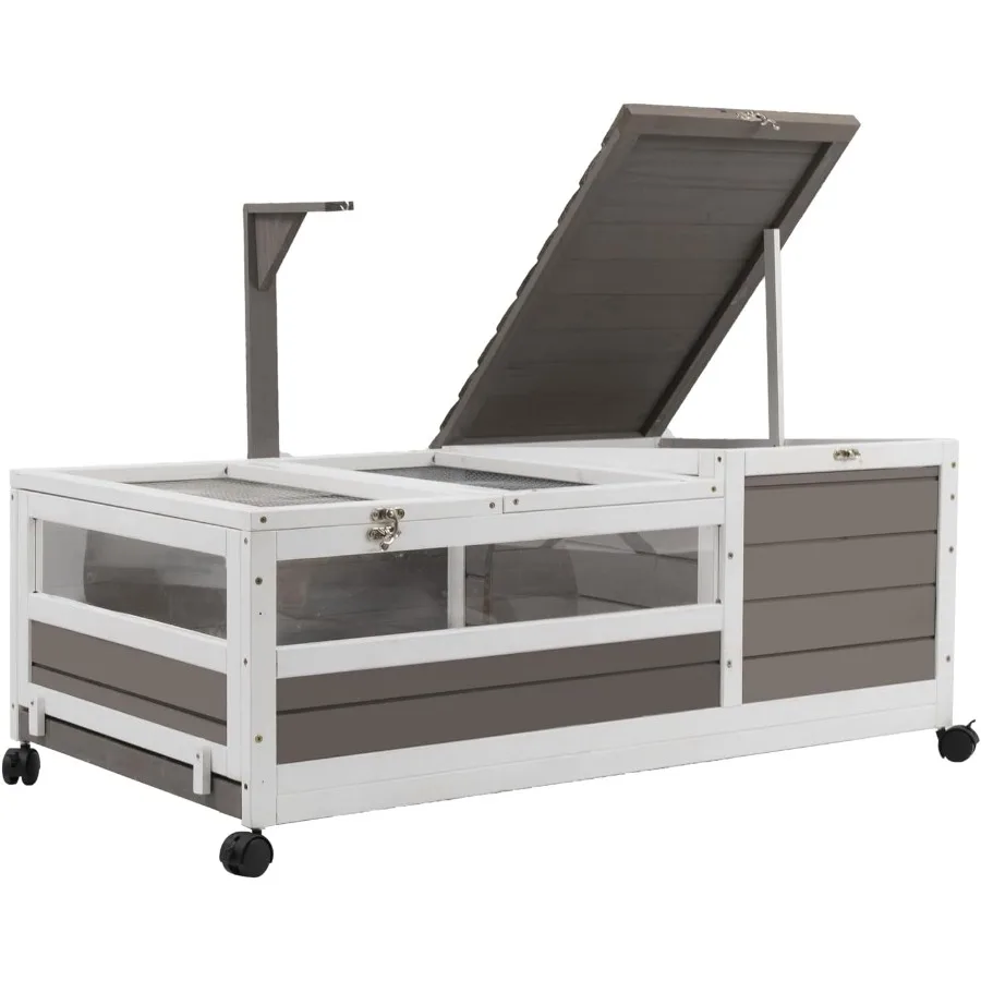 Habitat de tortuga de interior grande de madera con ruedas con bandeja impermeable y a prueba de fugas, ideal para recinto de tortuga al aire libre y reptiles