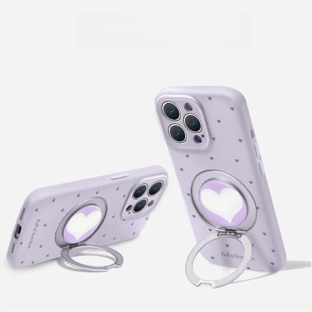 

Магнитный чехол в корейском стиле с узором в виде сердца для iPhone 16, Promax 15, 14, 13 Pro Max, силиконовый противоударный чехол с милой подставкой для кольца