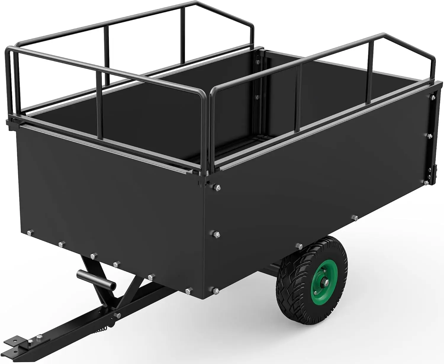 

15 Cubic Feet ATV Lawn Mower Trailer, Tow Behind Dump Cart with Removable Sides,Capacity 750 lbs, Black