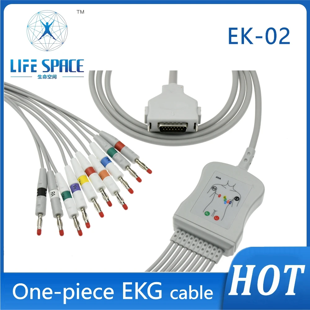 

Ekg Ecg Cable One-Piece Electrocardiograph 10 Leads Wires Clip Snap Banana for Ekg Ecg Monitor Machine Compatible FUKUDA