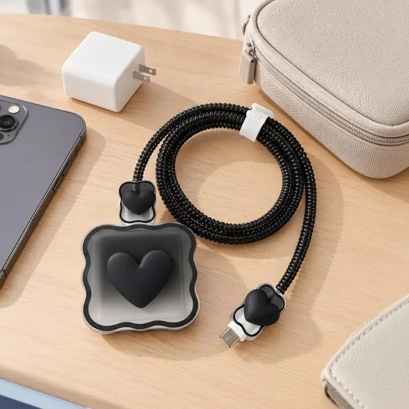 Cute Heart Shaped Charger Protective Case Anti Break Cable Saver Soft Silicone Cord Sleeve for Phone Charger Gift for Colleague