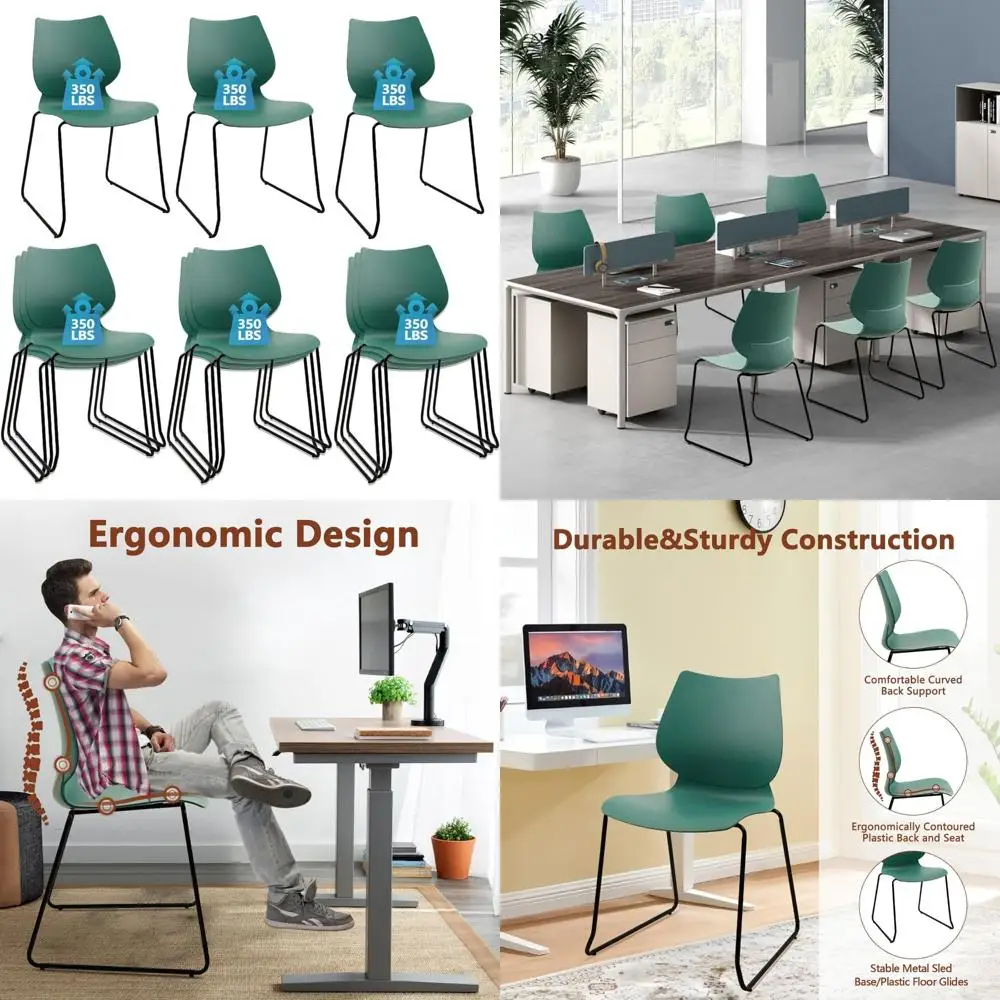 Ergonomic Stackable Office Chairs with Lumbar Support, Metal Legs, Ideal for Conference Rooms and Plastic Desk Use
