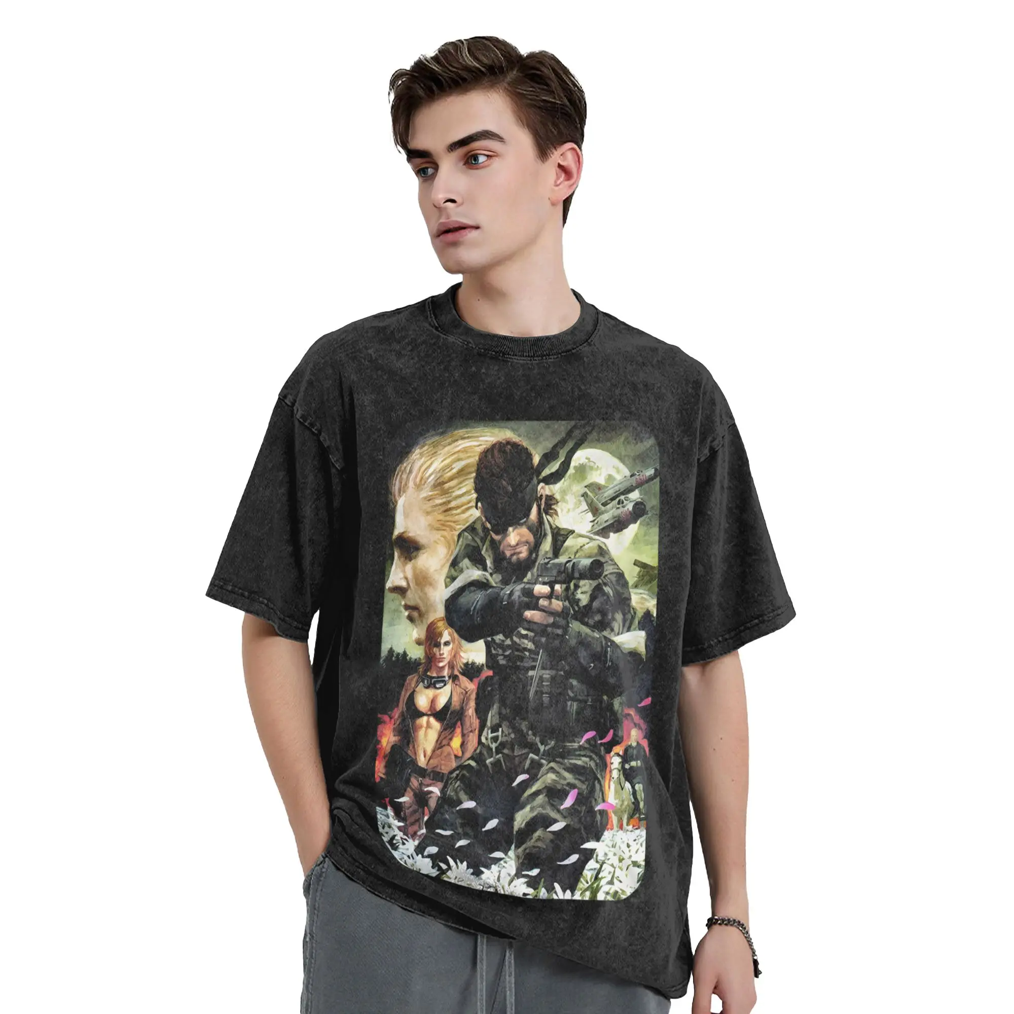 MGS3 ثعبان الآكل لعبة تي شيرت الهيب هوب غسلها تي شيرت على طراز هاراجوكو ميتال جير الصلبة 3 الرجال النساء بلايز الشارع الشهير تي شيرتات ورق الرسم البياني #2