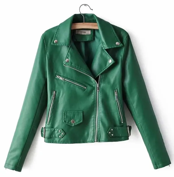 Spring and Autumn Solid Color Casual Pu Leather Jackets and Coat Women