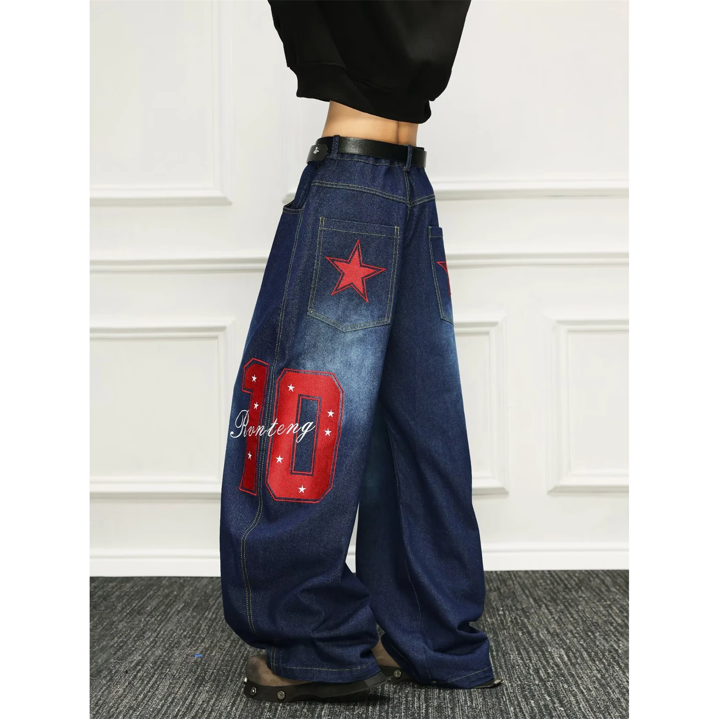 

American Sle Loose Leggings Jeans Men Women High Street Hip Hop Straight Retro Printed Knife Casual Trousers