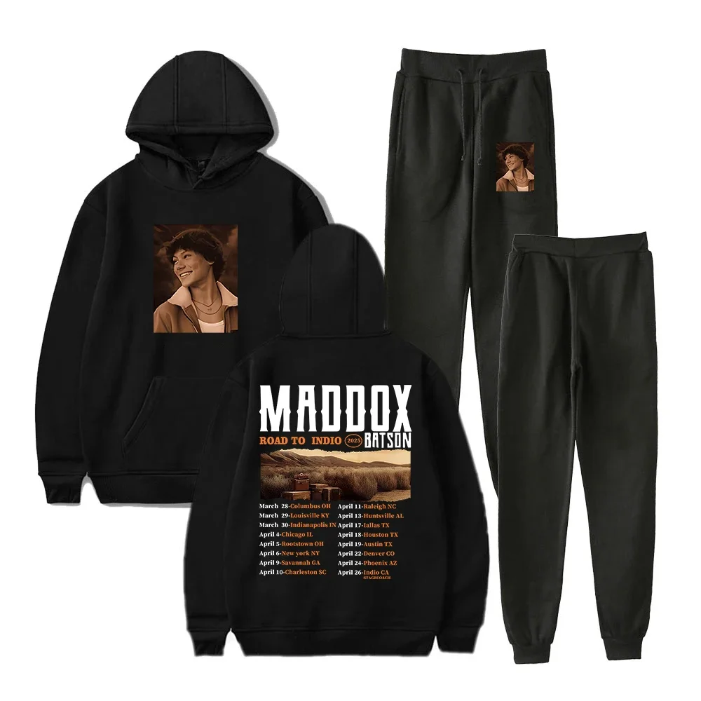 

Maddox Batson Road To Indio Tour 2025 Повседневный спортивный костюм Мужские комплекты Толстовки и спортивные штаны Комплекты из двух предметов Толстовка с капюшоном Наряд
