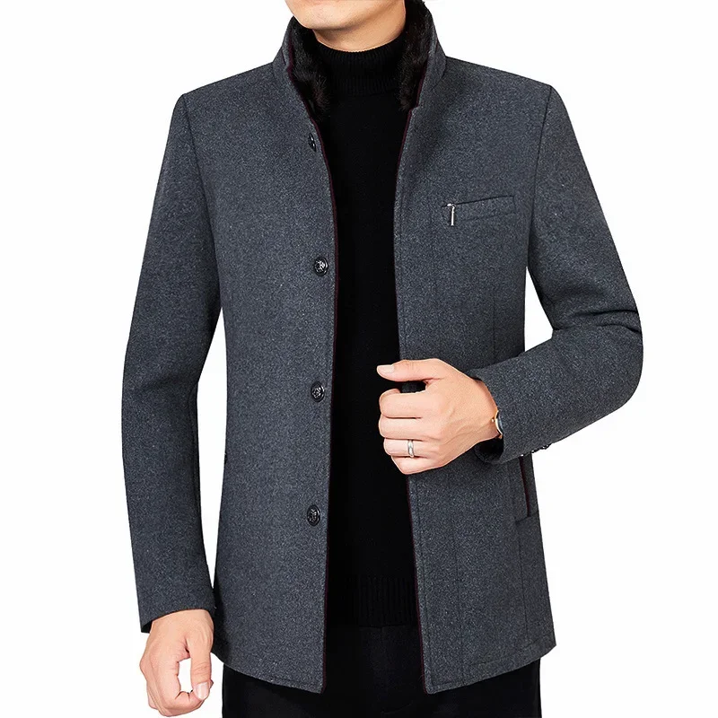 New Winter Men Stand Collar Cashmere Trench Coats Business Casual Woollen Blends Quality Male Long Jackets Overcoats Size 4XL