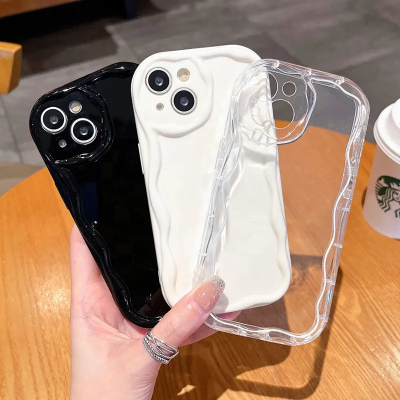 Shockproof Transparent Soft Silicone Case For Samsung S24 Ultra S23 A55 A54 A35 A34 A24 A15 A05S S22 S21 FE Wave Curved Cover
