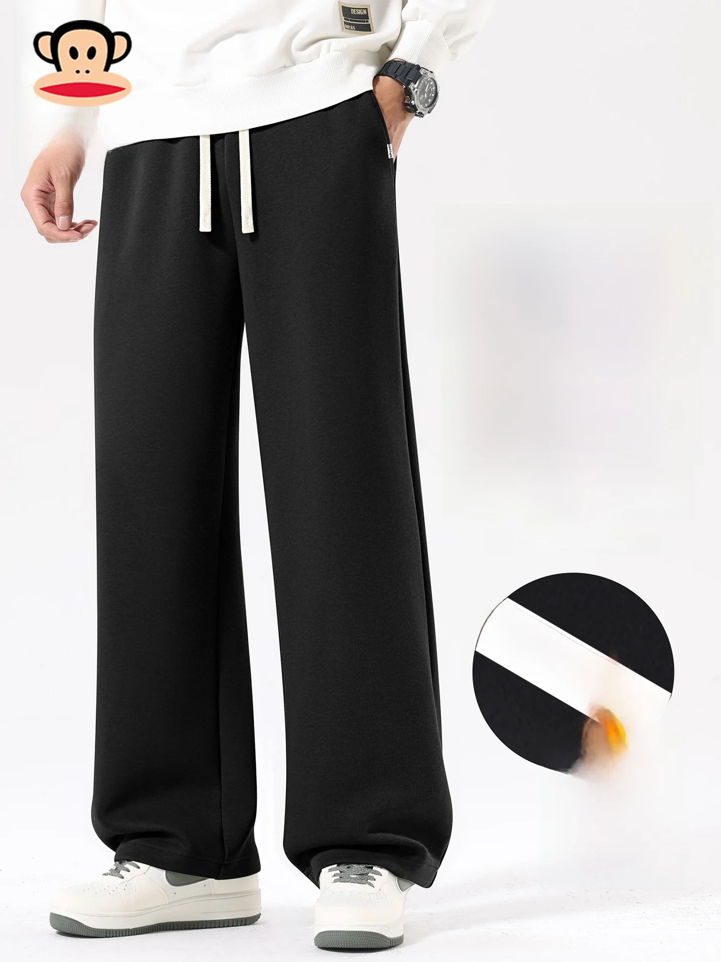 

Мужские повседневные брюки прямого кроя на флисовой подкладке, теплые, свободного кроя, черные, в американском стиле, осенне-зимние, для отдыха