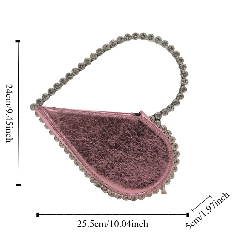 Rhinestone Evening Banquet Bag Wrist Bag Large Capacity Love Shape Handbag Messenger Purse Metal Handle Ladies Clutch Bag
