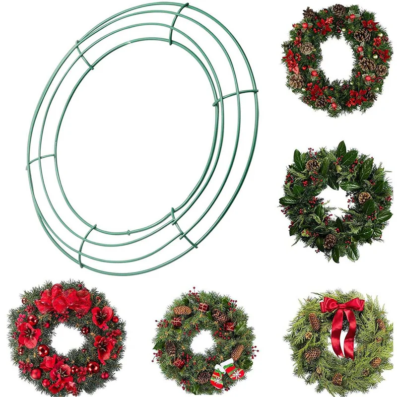 

ABAH-14 Inch Wire Wreath Frame Metal Round Wreath Form Making Rings Green For Christmas Party Home Decoration DIY Pack Of 20