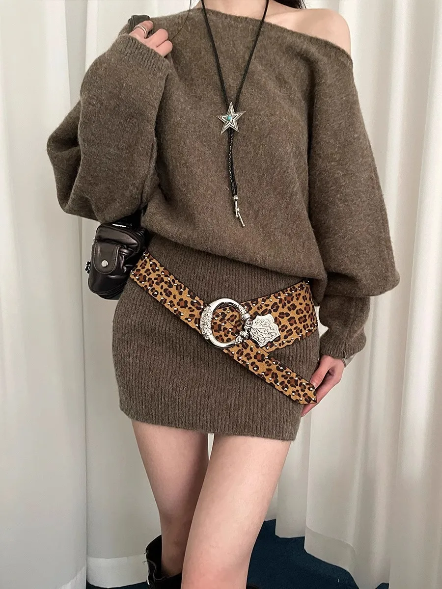 Breiter Gürtel mit Leopardenmuster für Damen, personalisierter Taillengürtel im Retro-Stil für einen sexy Look, amerikanischer Y2K-Ledergürtel zum Cinch-The