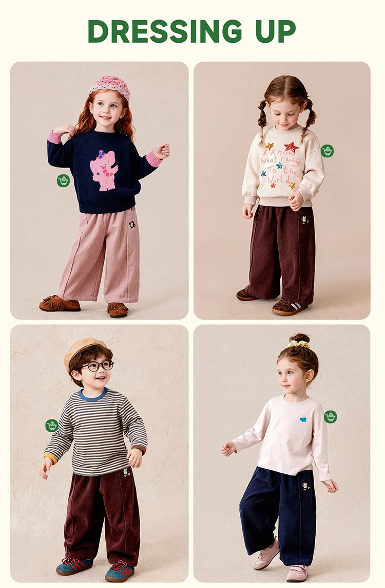 Amila 2026 Herbst Neue Kinder-Freizeithose mit seitlicher Pinguin-Verzierung Vintage Niedliche Atmosphäre Vielseitige Hose – Detail 2