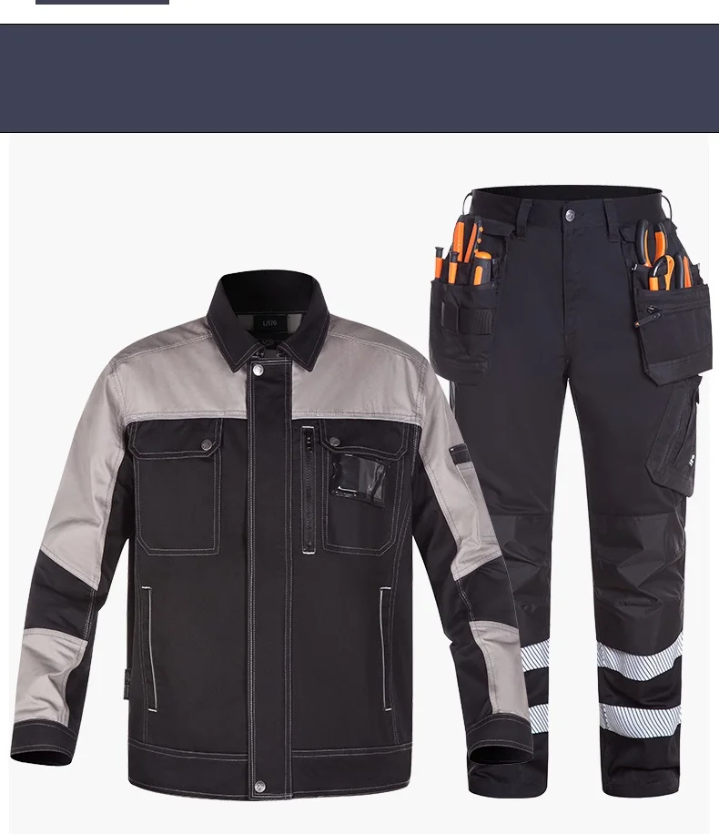 Cotton Cargo Pants Knee Pad Men Working Pants Pantalon Reflective Safety Trousers Hi Vis Electric Mechanic Work Jacketer Pants