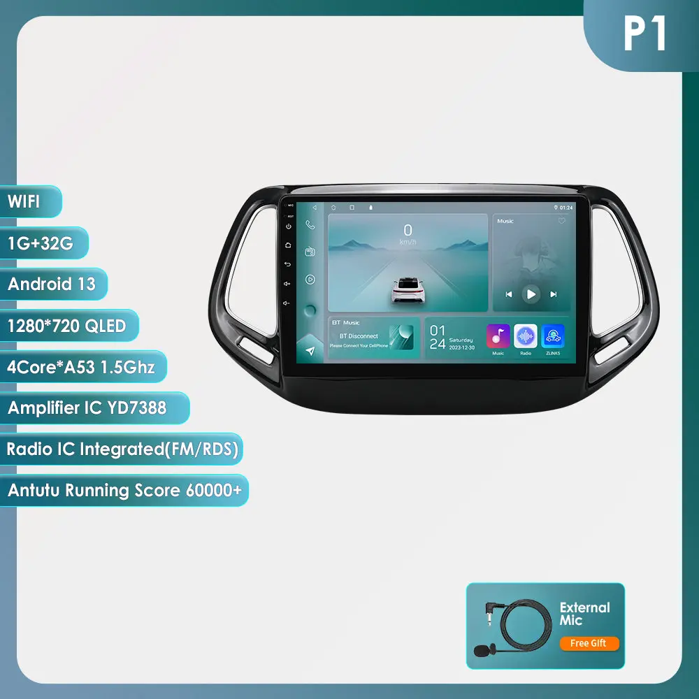 Hizpo Auto Android 14 voor Jeep Compass 2017-2020 Auto Radio Multimedia Speler GPS Navigatie Carplay Stereo 4G BT Geen 2din DVD AI