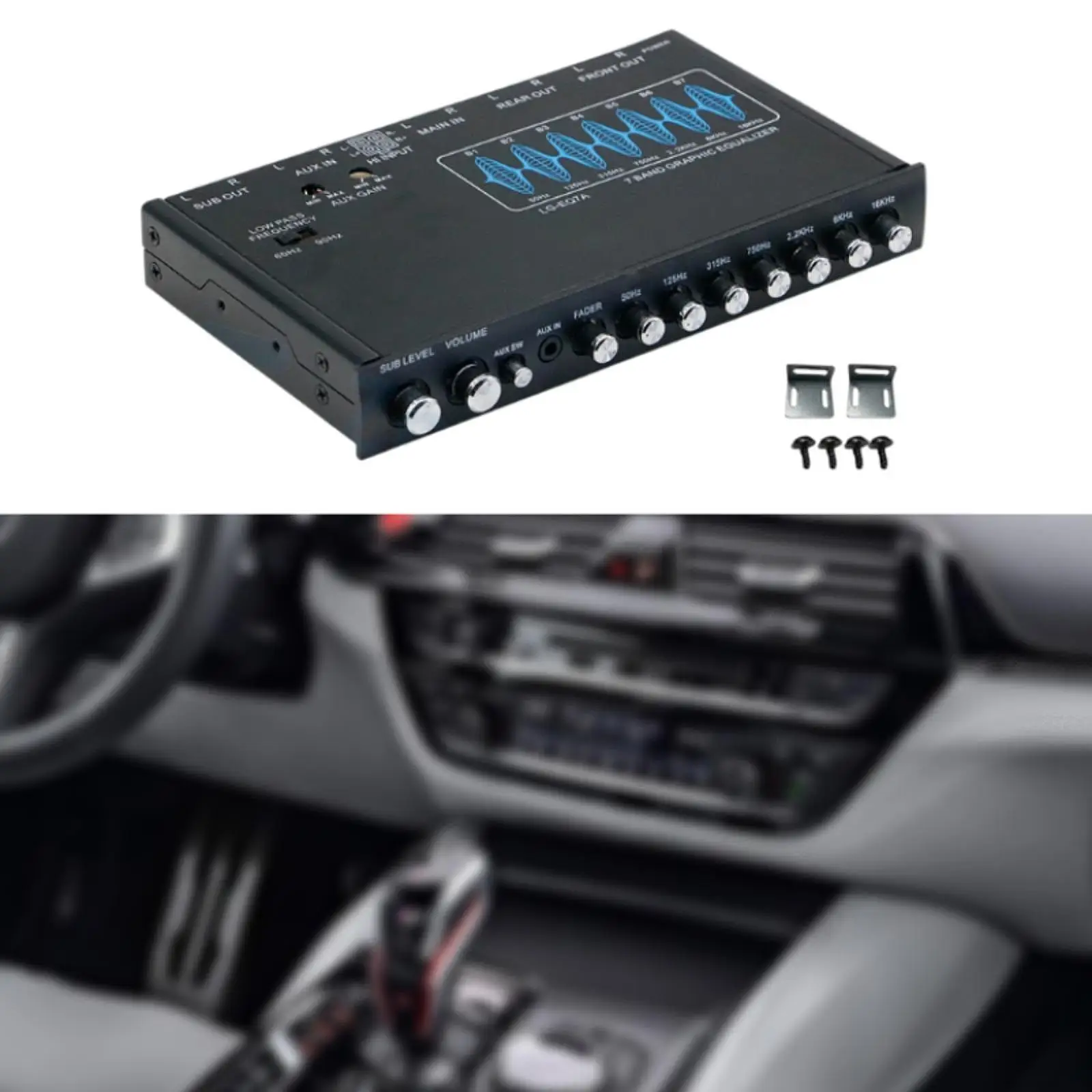 7 Band Car Audio Equalizer Easy Install Black DV 12V Metal Car Equalizer