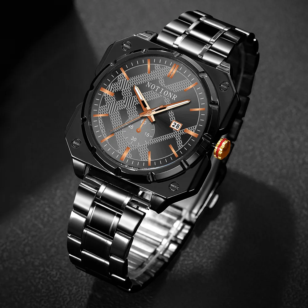 NOTIONR Fashion Men's New Square Leisure Watches Men Calendar Business Watch Mens Stainles Steel Luminous Quartz WishWatch