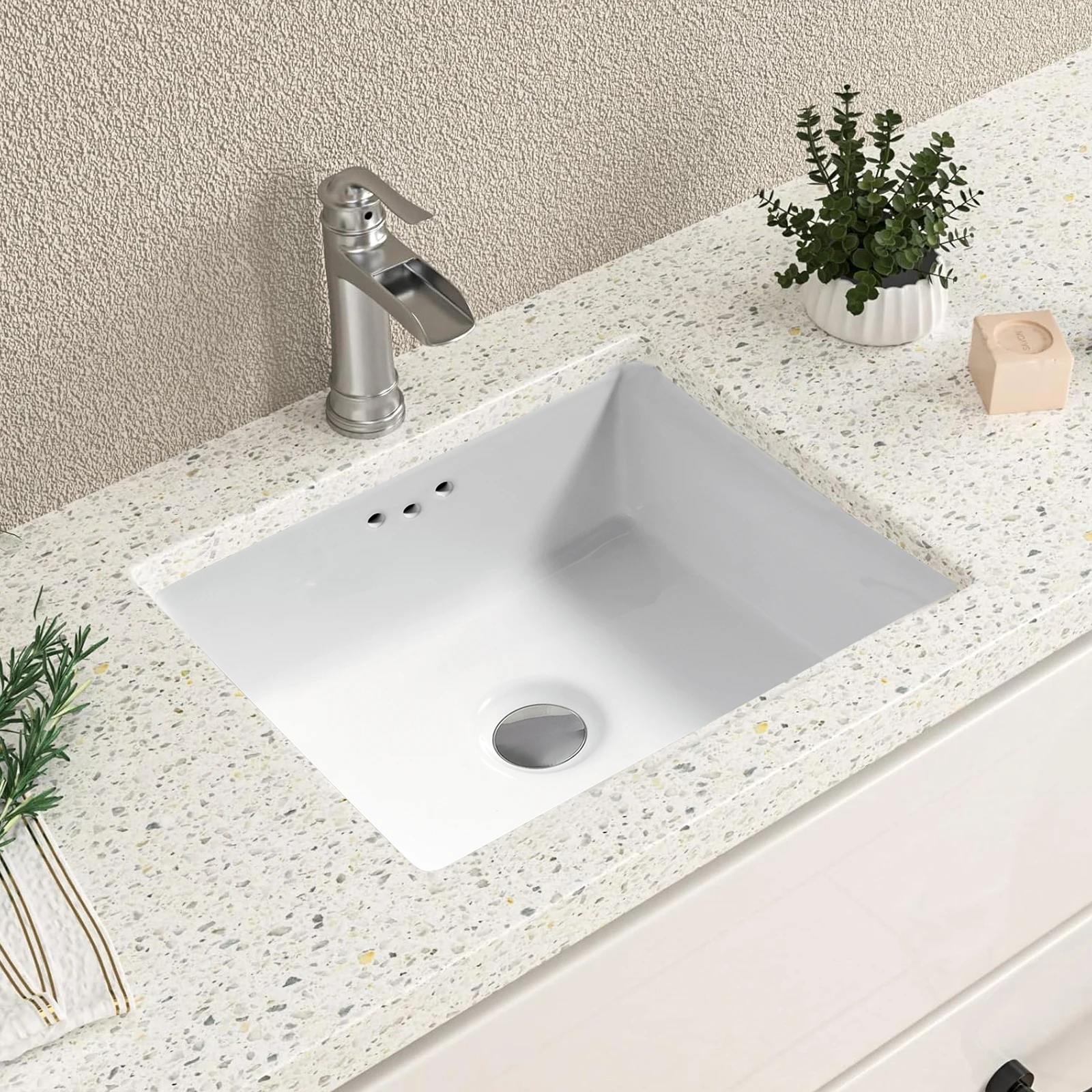 1pc 14 Inch Small Rectangle White Undermount Bathroom Sink, 13.78 x 12-inches Vanity Under Counter Lavatory Porcelain Ceramic Ba