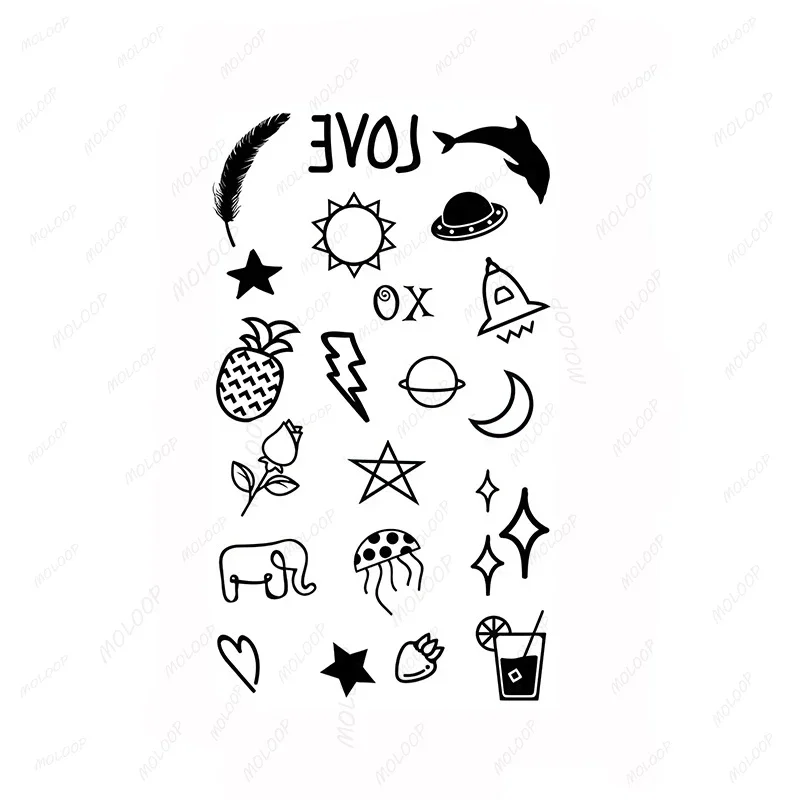 Tattoo Sticker Musical Note Arrow Whale Shell Diamond Moon Temporary Waterproof Finger Hand Arm Makeup Body Art for Men Women