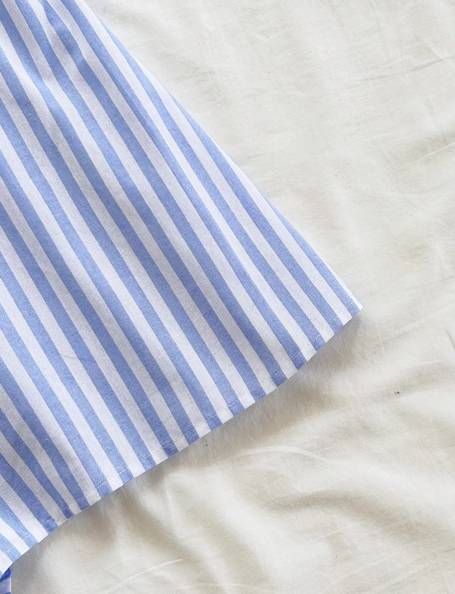 Damen Frühling/Sommer Kreuzfahrt-Urlaubsoverall mit Blauen Streifen und Frontwaage, Locker Geschnitten, Geeignet für Party, Date, Nachmittagstee – Detail 5