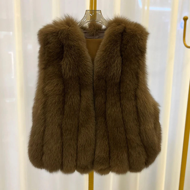 Inverno Caldo di Lusso 100% Genuino Vera Pelliccia di Volpe Gilet di Pelliccia di Volpe Naturale Giacca Senza Maniche Gilet di Qualità Delle Donne Vera Pelliccia di Volpe Gilet