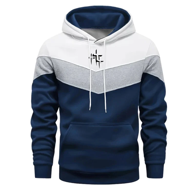 2026 Men's Hoodies Casual Tricolor Splice Sweatshirts Daily Sports Jogging Man Clothing Autumn Winter Fashion Street Sportswear