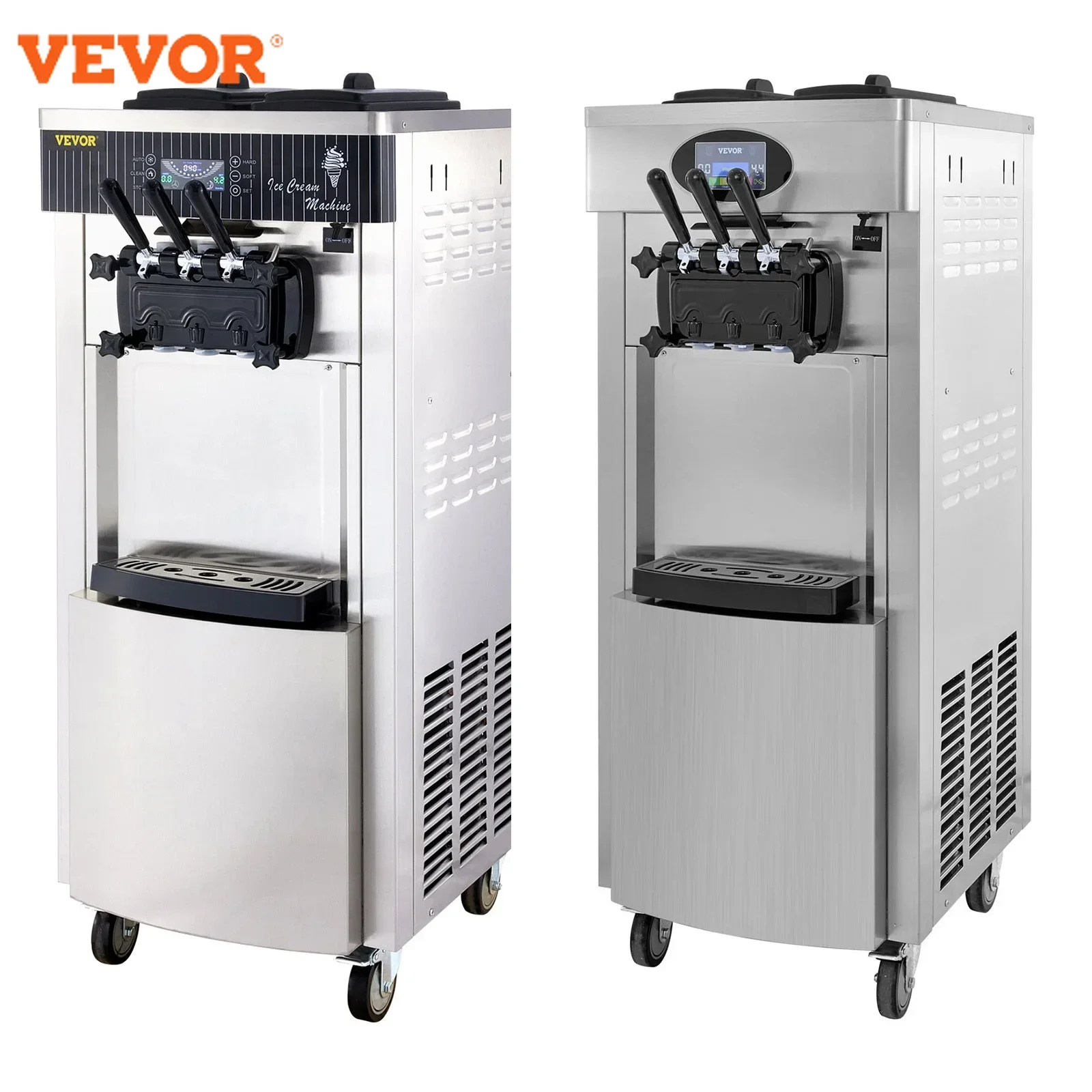 

VEVOR 2200W Pre-cooling Commercial Soft Ice Cream Machine 3 Flavors Snack Shop Cafe 2+1 Flavors Vertical Soft Ice Cream Machine