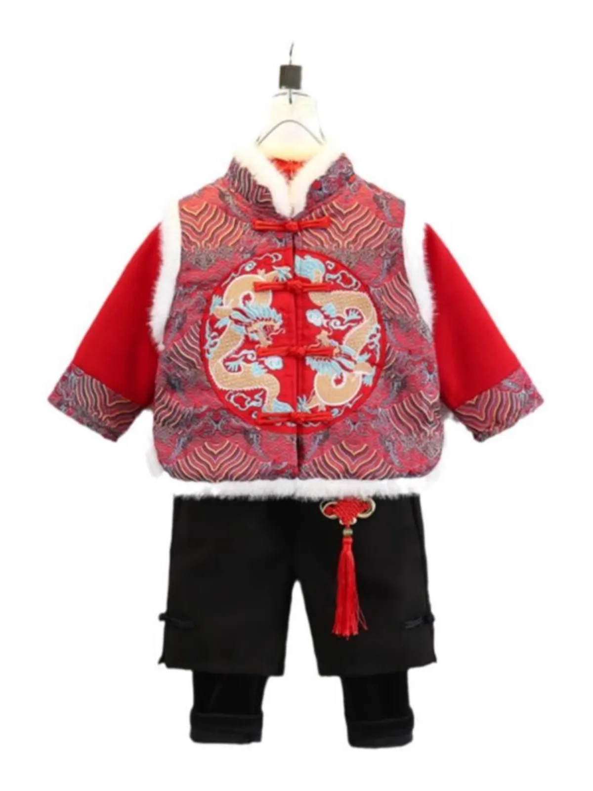 Roupas de inverno para meninos hanfu, conjunto de roupas de ano novo tang infantil estilo chinês, roupas de celebração adicionam veludo de manga comprida