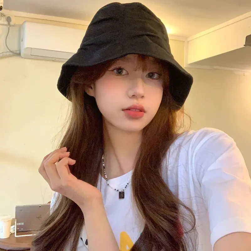 

New Women's Cotton And Linen Fisherman's Hat With Pleated Sweet Japanese Sunshade Bucket Hat Small Fresh Korean Sun Hat
