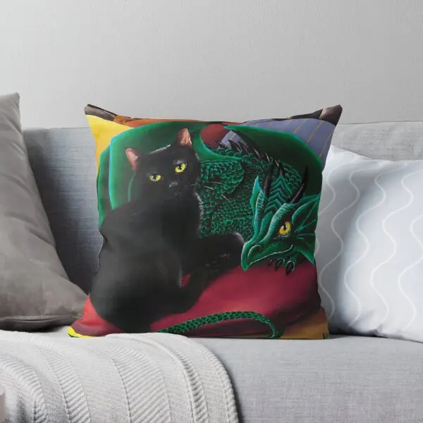 Black Cat And Dragon  Printing Throw Pillow Cover Home Fashion Soft Bed Comfort Sofa Fashion Pillows not include One Side