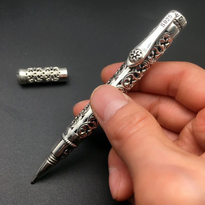 925 Sterling Silver Cruciform Ballpoint Pen Shell Cover Fashionable Men's And Women's Personalized Signature Pen Retro Thai