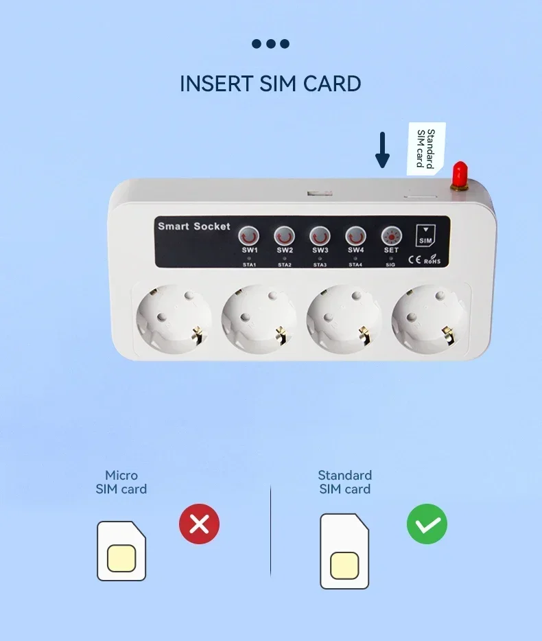 SC4-GSM-GT 2G tarjeta SIM Control remoto inteligente apagado/encendido interruptor de alimentación enchufe Jack 4 canales Puerto enchufe inteligente 16A SMS