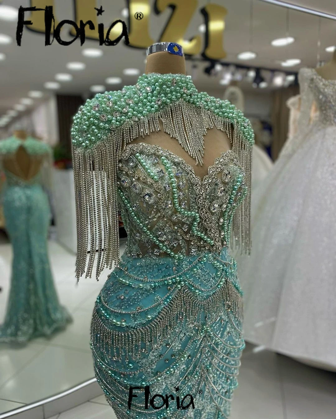 Glitter Tassel Luxury Evening Dress Popular Mint Green Mermaid Wedding Guest Night Gowns for Women Engagement Vestidos De Noche
