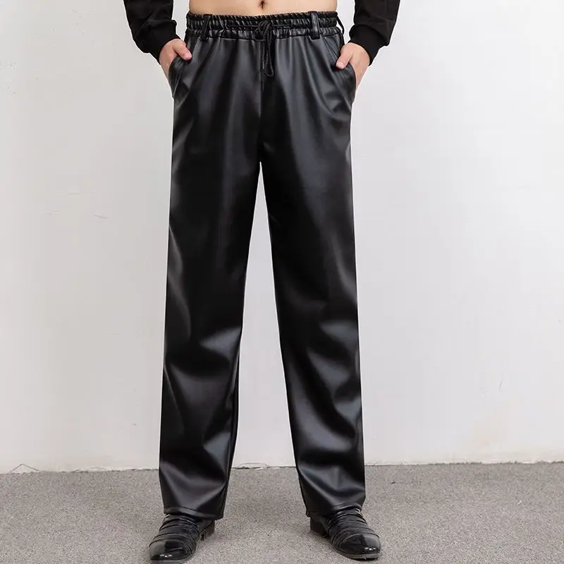 

Осенние и зимние мужские брюки из искусственной кожи, свободные и повседневные ветрозащитные водонепроницаемые толстые брюки для людей среднего и пожилого возраста